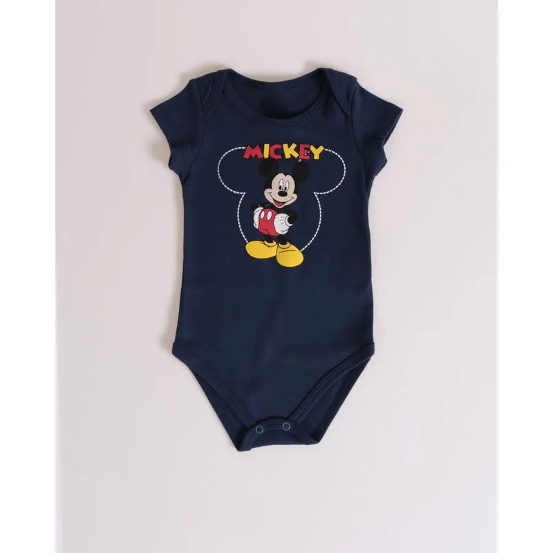 Body Bebê Manga Curta Mickey Mouse Disney Azul Marinho M