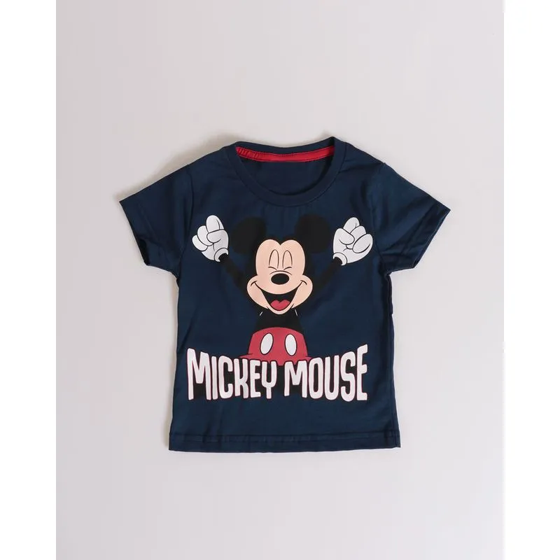 Camiseta Bebê Algodão Disney Mickey Manga Curta Marinho 3