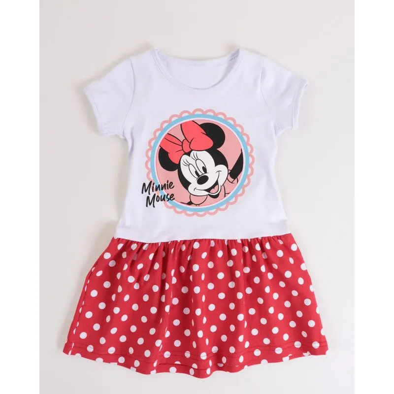 Vestido Bebê Multicor Estampa Minnie Disney Branco 1