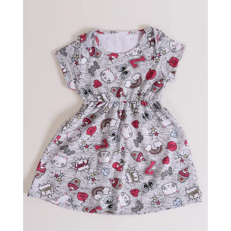 Vestido Bebê Gatos e Doces Mescla Cinza M