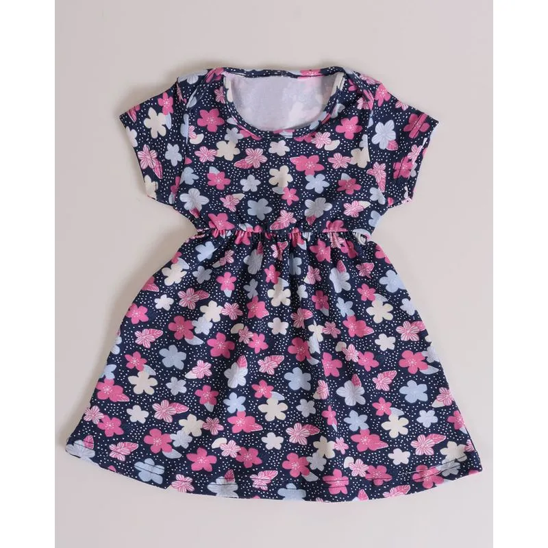 Vestido Bebê Estampado Floral Colorido Azul Marinho P