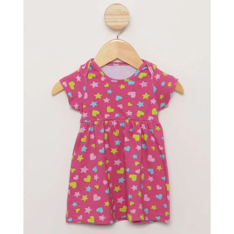 Vestido Bebê Manga Curta Estampado Colorido Rosa P