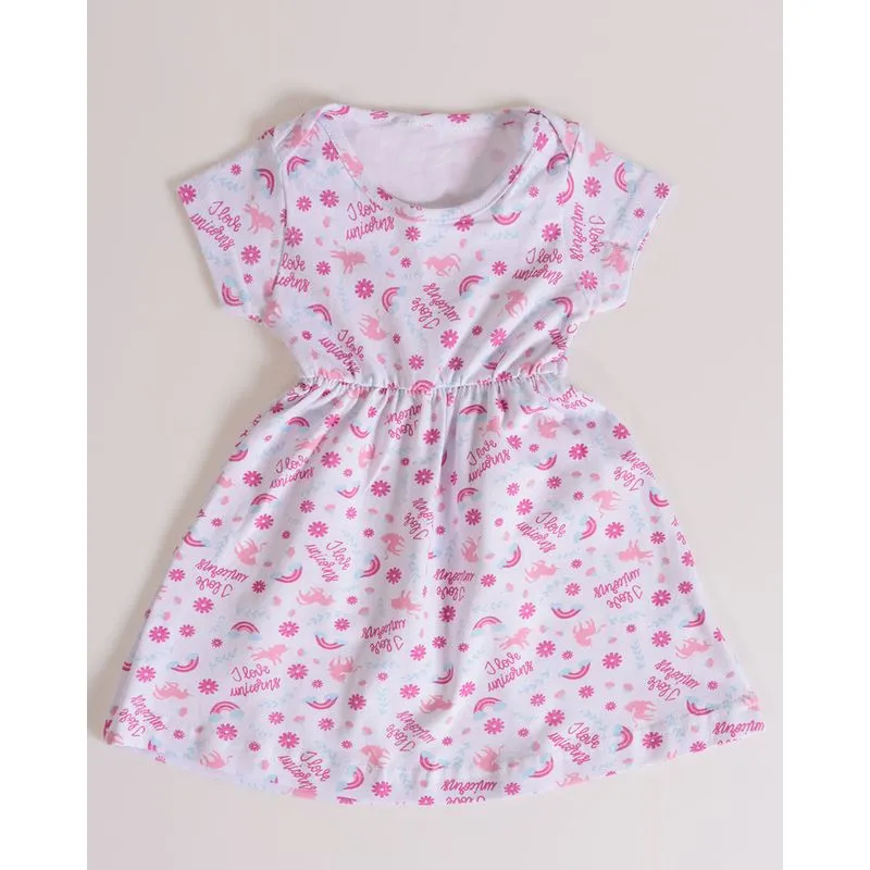 Vestido Bebê Arco-íris e Unicórnios Colorido Branco G