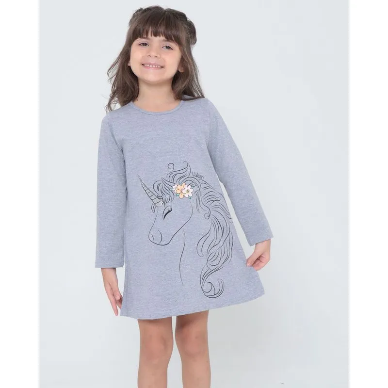 Vestido Infantil Estampa Unicórnio Cinza 8