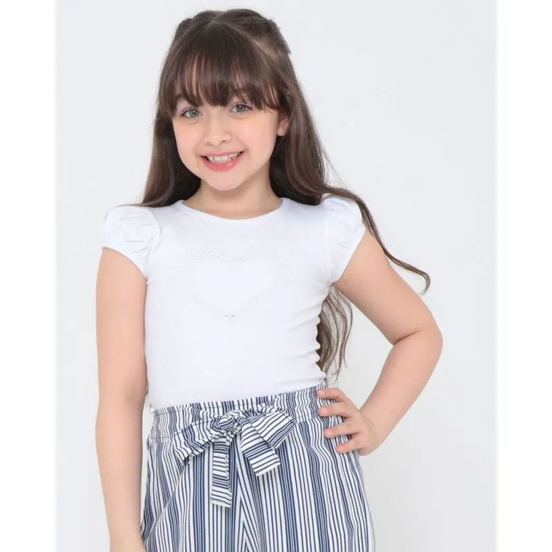 Blusa Infantil Manga Bufante Coração Branca 10