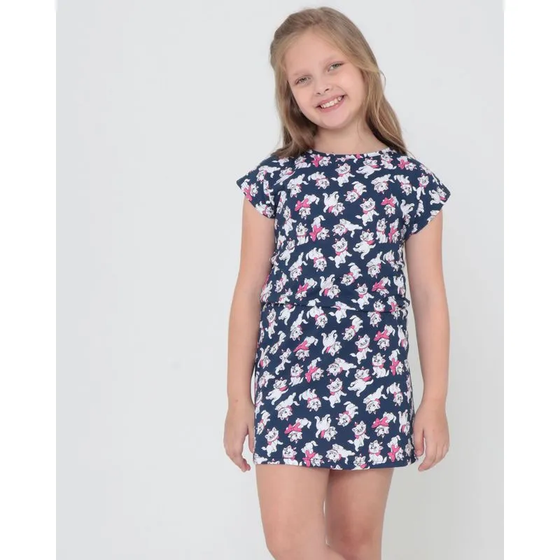 Vestido Infantil Gata Marie Disney Azul Marinho 4