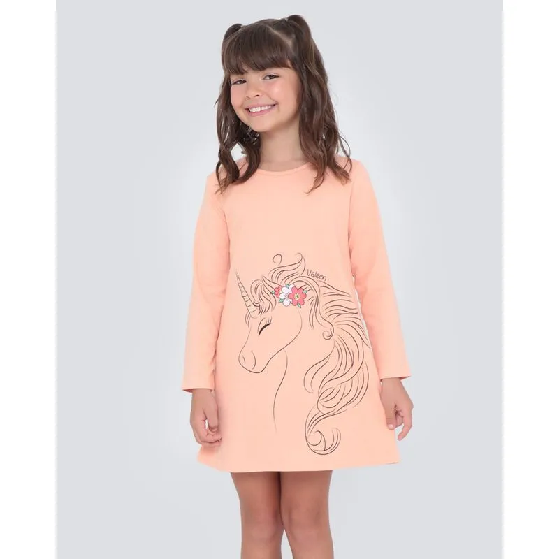 Vestido Infantil Estampa Unicórnio Laranja 4