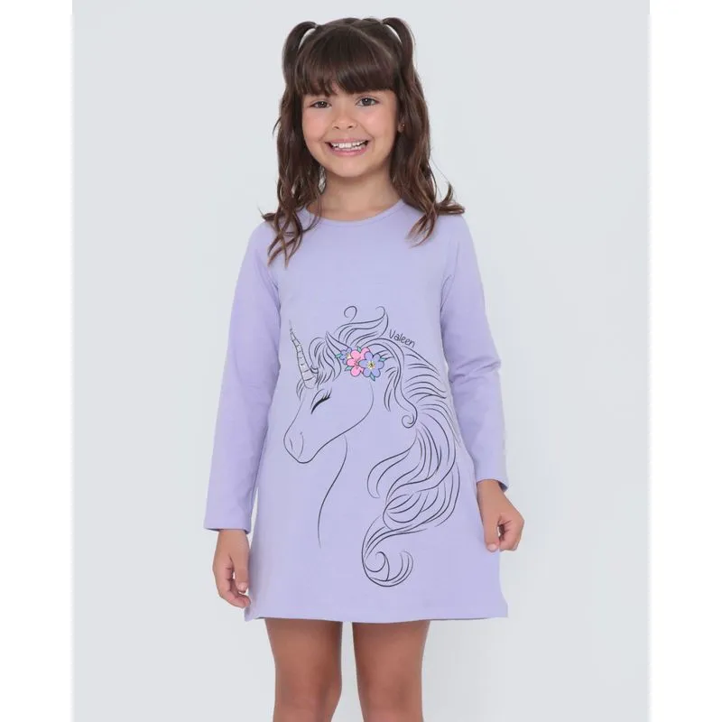 Vestido Infantil Estampa Unicórnio Lilás 8