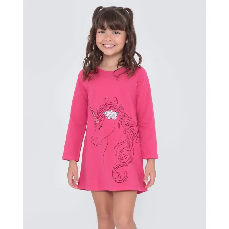 Vestido Infantil Estampa Unicórnio Rosa 8