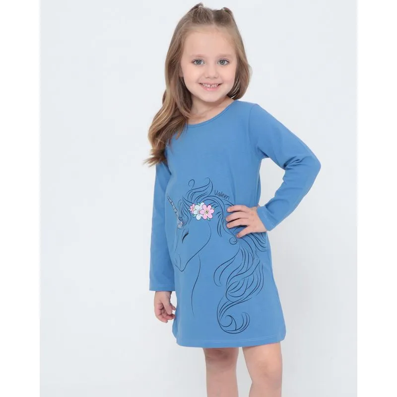 Vestido Infantil Estampa Unicórnio Azul 6