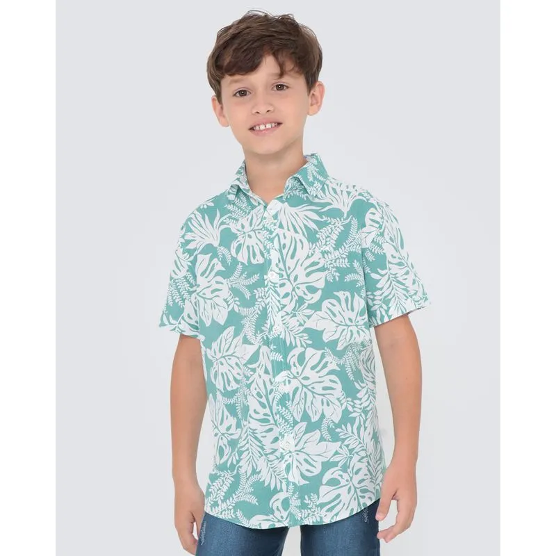 Camisa Infantil Em Tecido Leve Floral Verde Claro 10