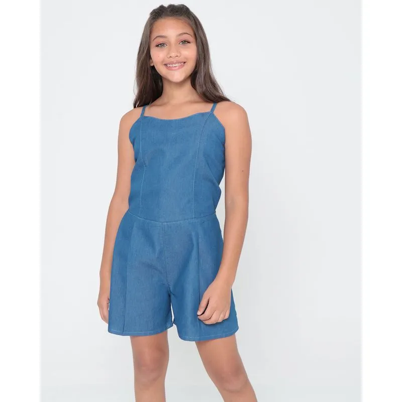 Macacão Jeans Juvenil Alcinha Azul 16