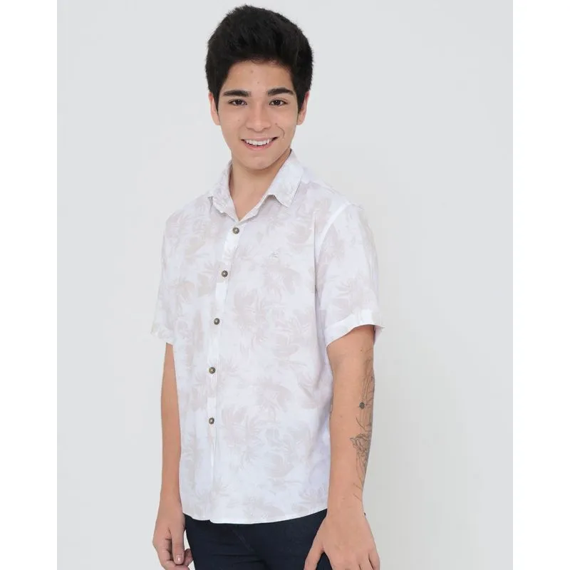 Camisa Juvenil Estampa Folhas Bege 12