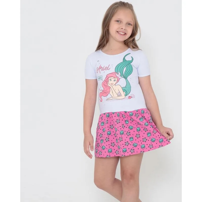 Vestido Infantil Ariel Disney Branco 10