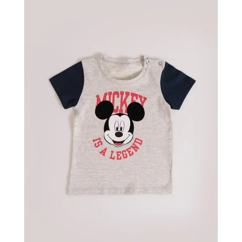 Camiseta Bebê Mickey Mouse Mescla Cinza P