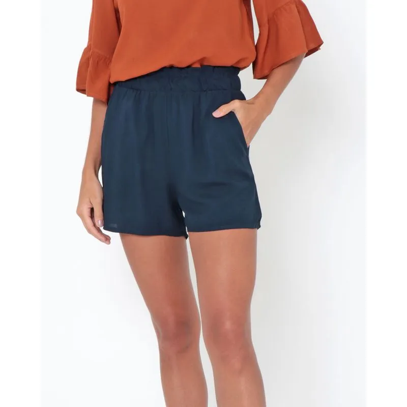 Short Viscose Liso Azul Marinho G