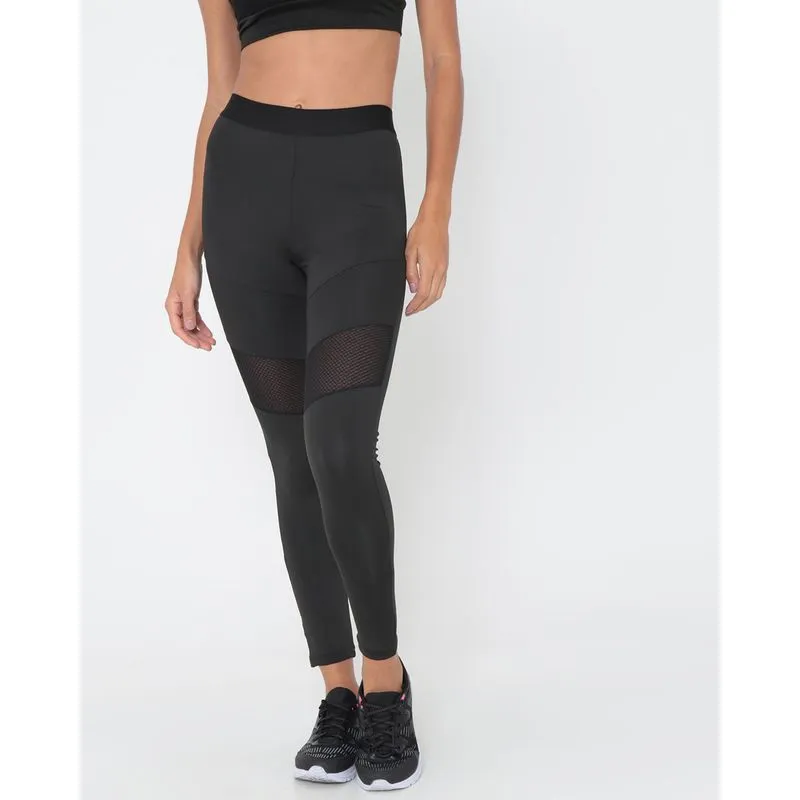 Calça Legging Fitness Recortes Tela Preta GG