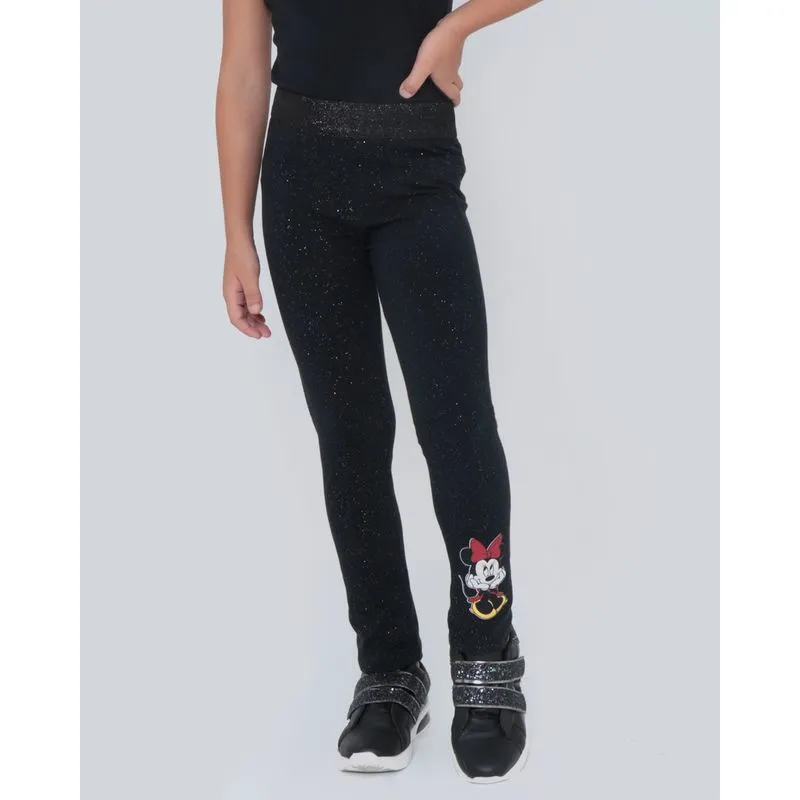 Calça Legging Infantil Glitter Minnie Disney Preta 6