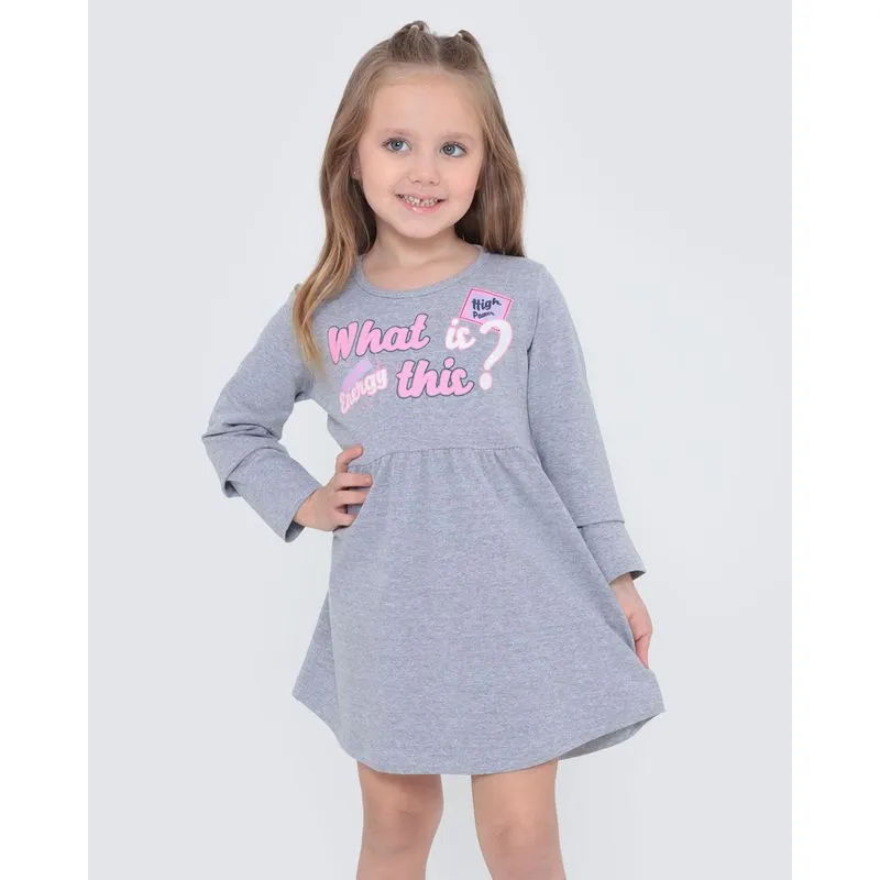 Vestido Infantil Manga Longa Evasê Cinza Claro 4