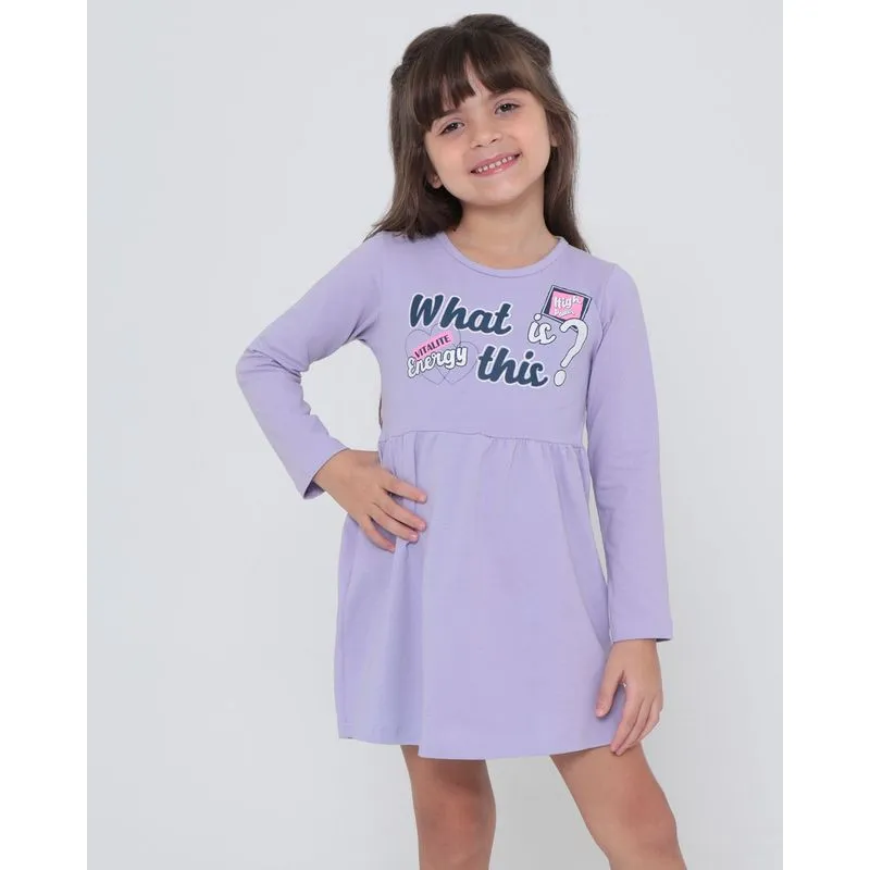 Vestido Infantil Estampa Frontal Manga Longa Lilás 6
