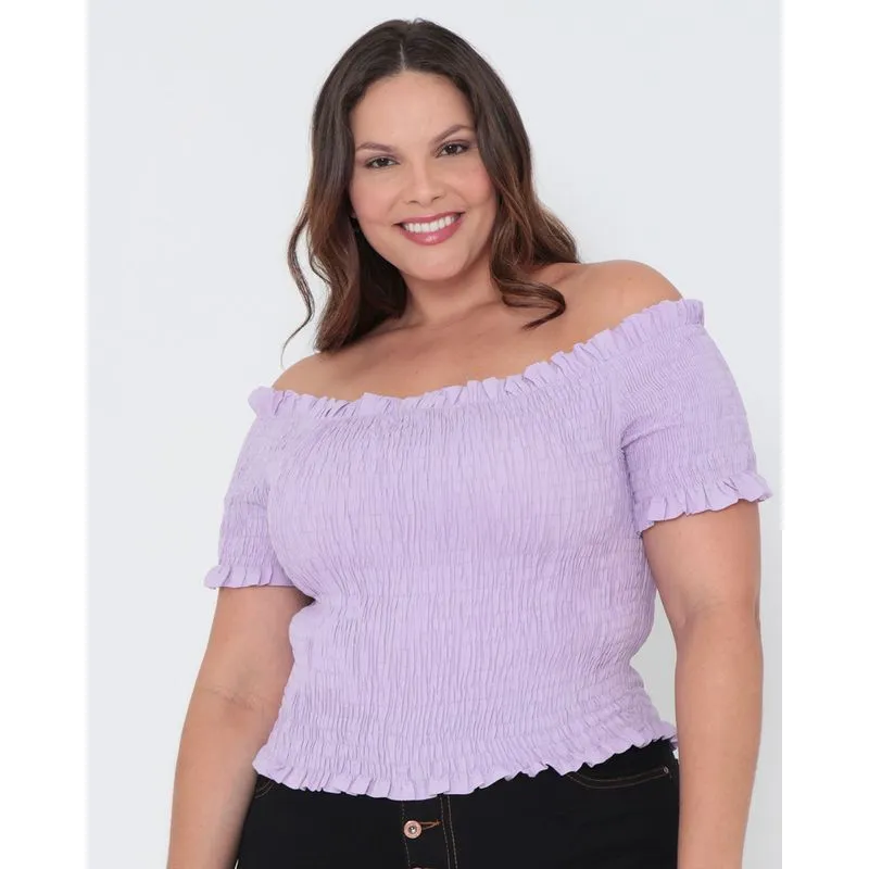 Blusa Plus Size Ciganinha Lastex Lilás G2
