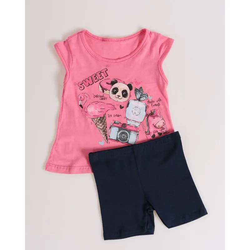 Conjunto Bebê Urso Panda Com Brilho Rosa P