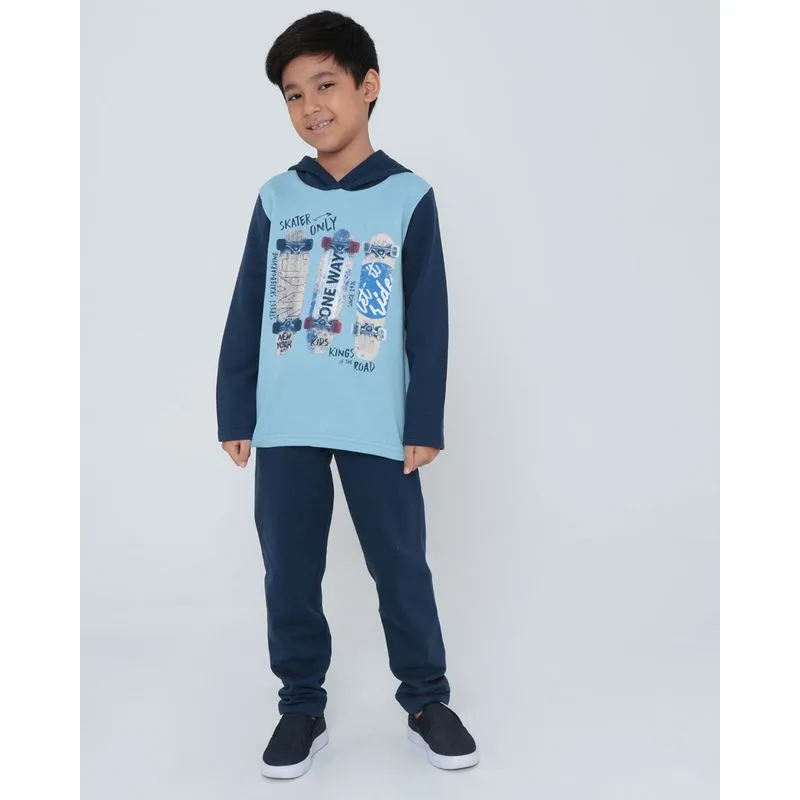 Conjunto Infantil Moletom Estampa Skate Azul 8