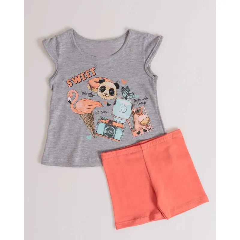 Conjunto Bebê Urso Panda Com Brilho Mescla Cinza P