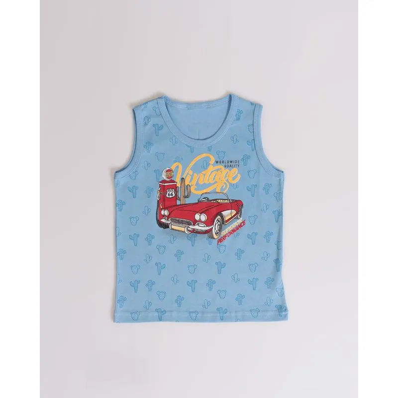 Regata Bebê Estampa Carro Vintage Azul Claro 2