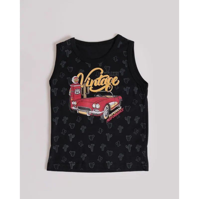 Regata Bebê Estampa Carro Vintage Preto 1