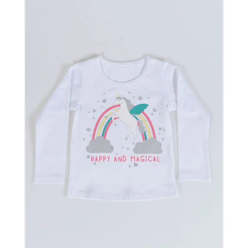 Blusa Bebê Manga Longa Estampa Unicórnio Branca 1