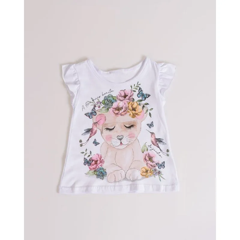 Blusa Bebê Estampa Leoa Branca G