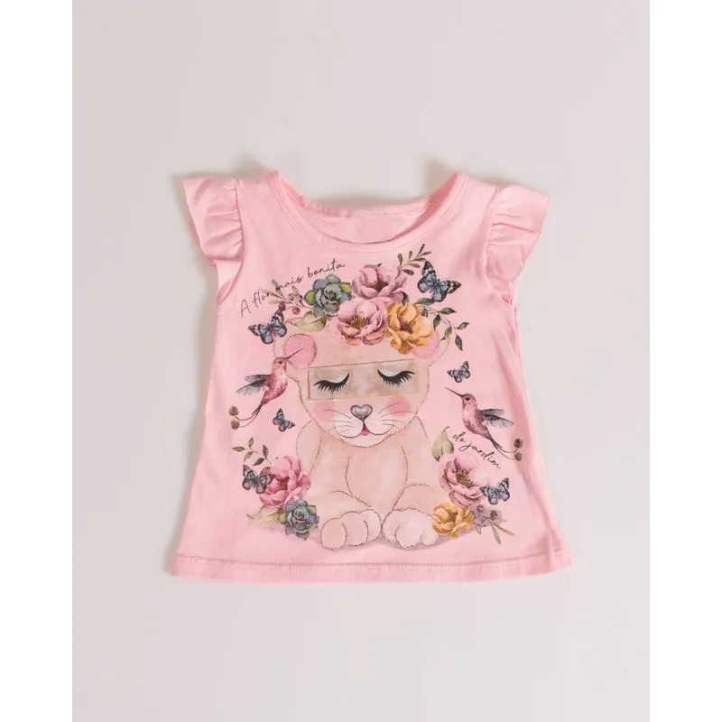 Blusa Bebê Estampa Leoa Rosa Claro G