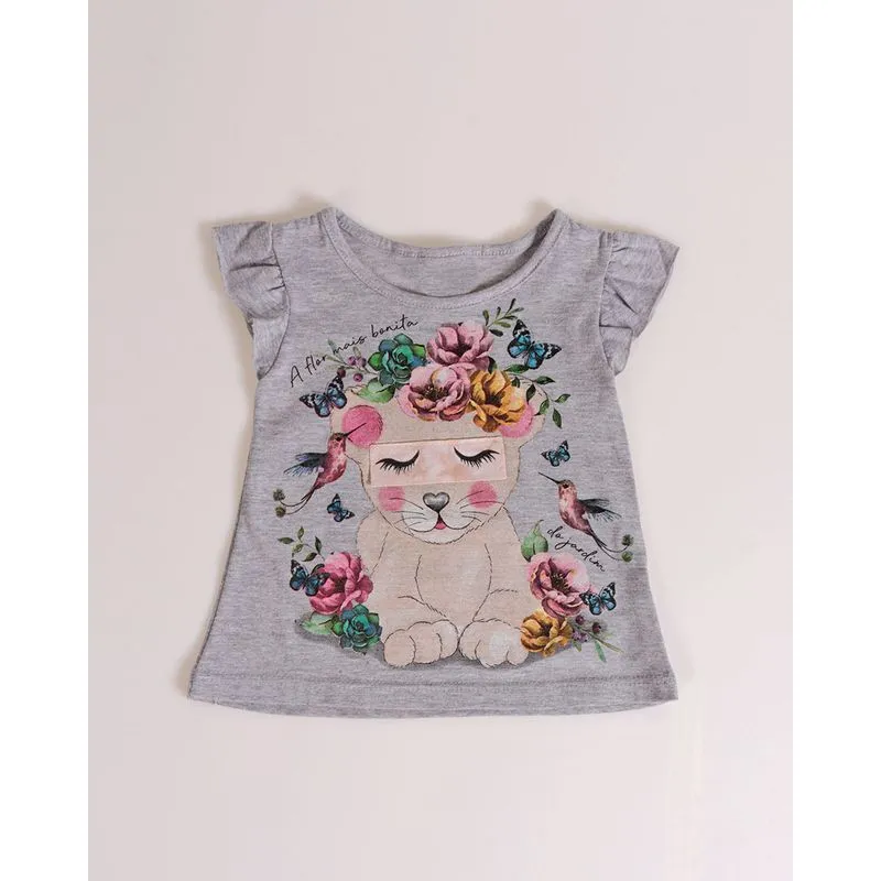 Blusa Bebê Estampa Leoa Cinza P