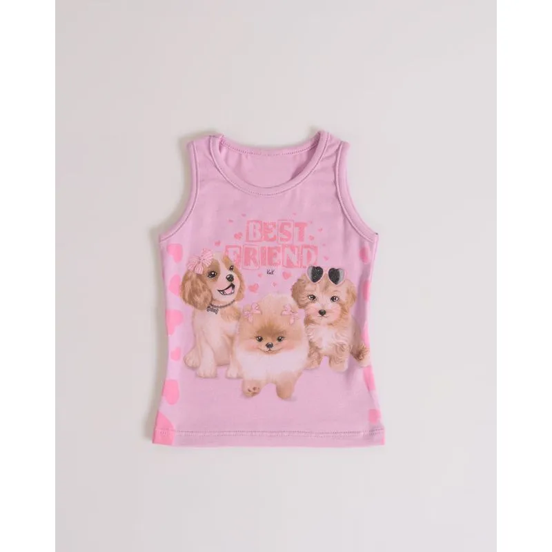 Regata Bebê Estampa Cachorros Lilás Claro G