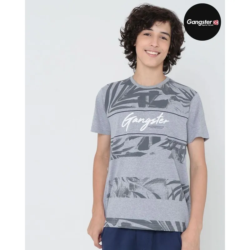 Camiseta Juvenil Gangster Estampada Cinza 14