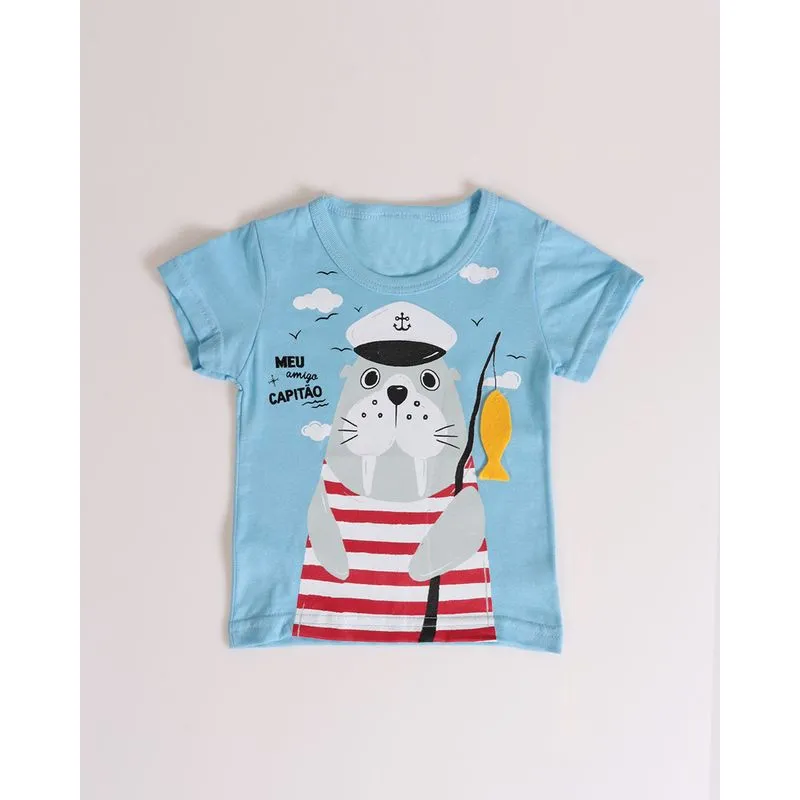 Camiseta Bebê Estampa Leão Marinho Azul G