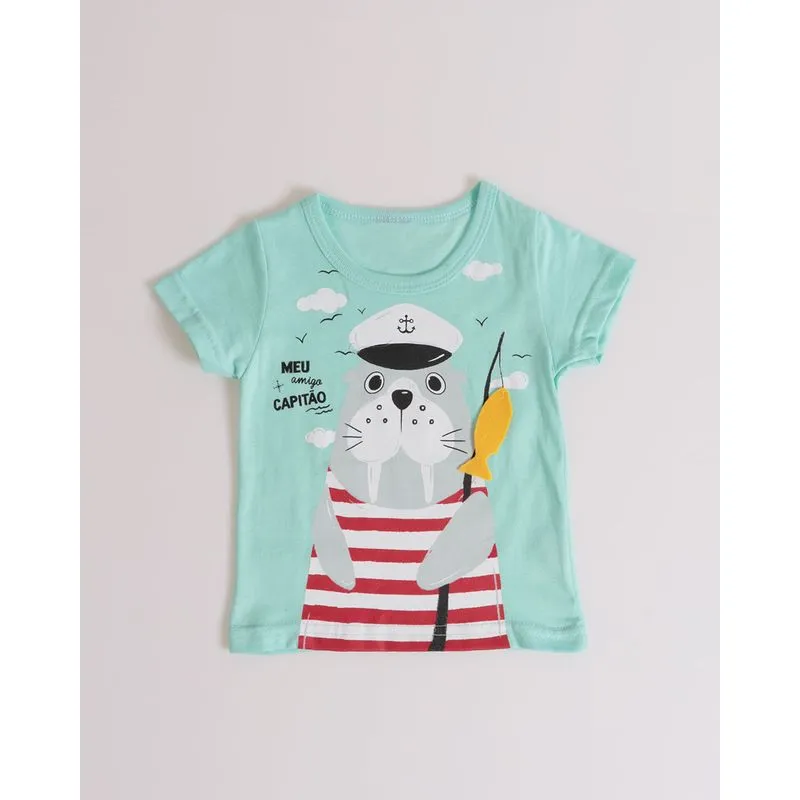 Camiseta Bebê Estampa Leão Marinho Verde M