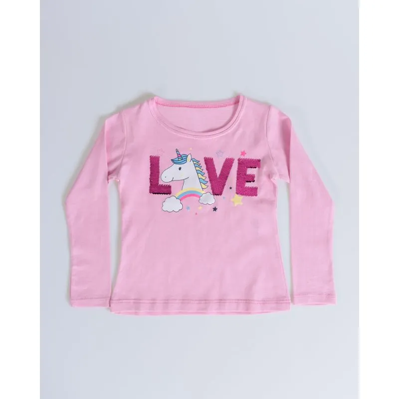 Blusa Bebê Manga Longa Com Estampa Paetê Rosa Claro 3