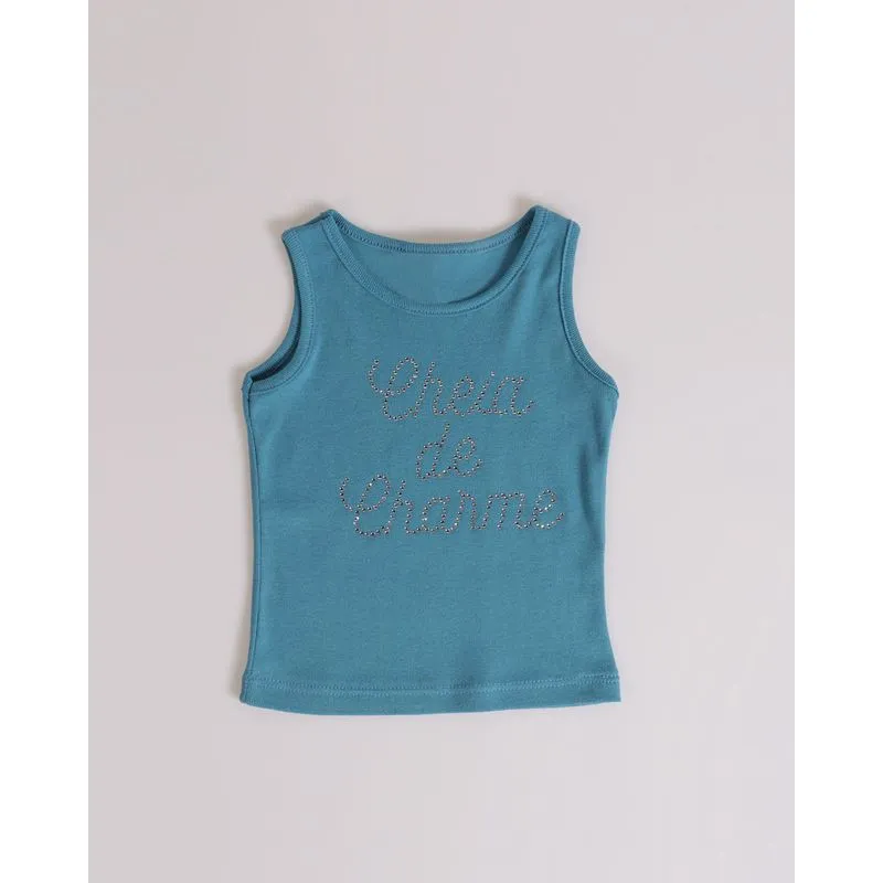 Regata Bebê Estampa Frontal Strass Azul Claro 1