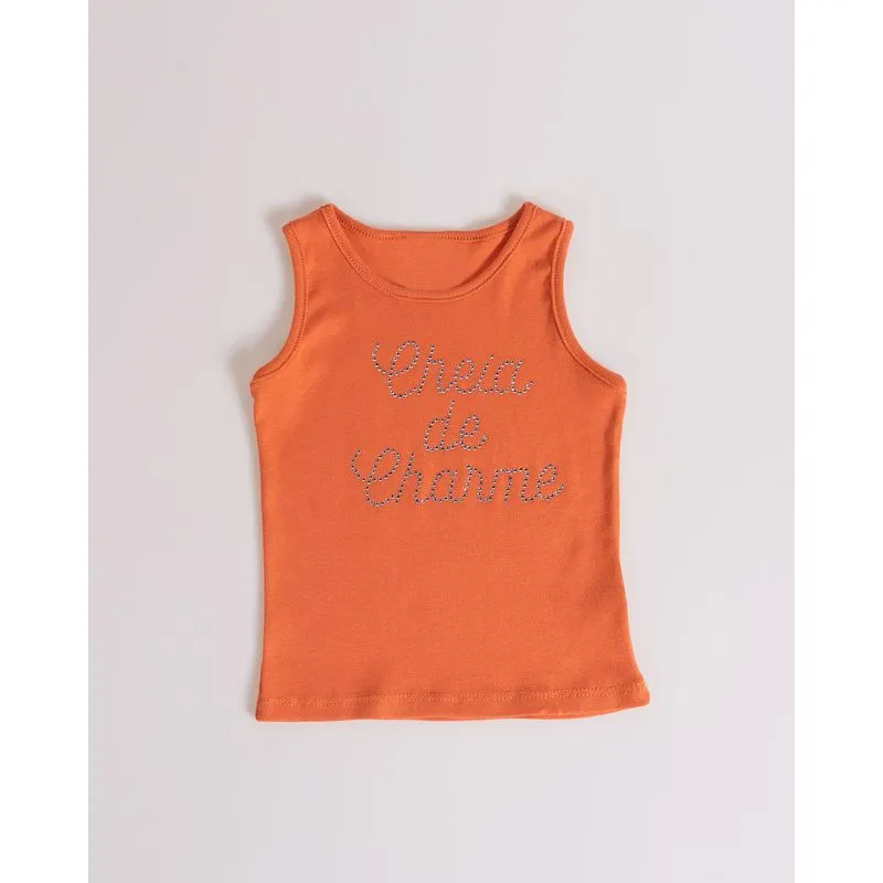 Regata Bebê Estampa Frontal Strass Laranja 2