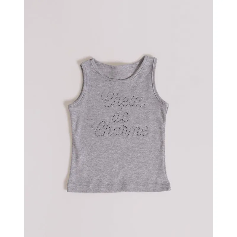 Regata Bebê Estampa Frontal Strass Cinza 1