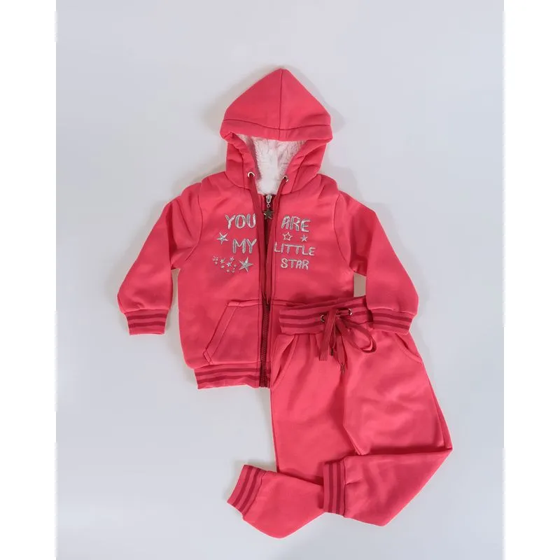 Conjunto Bebê De Moletom Com Capuz Pelúcia Rosa 2