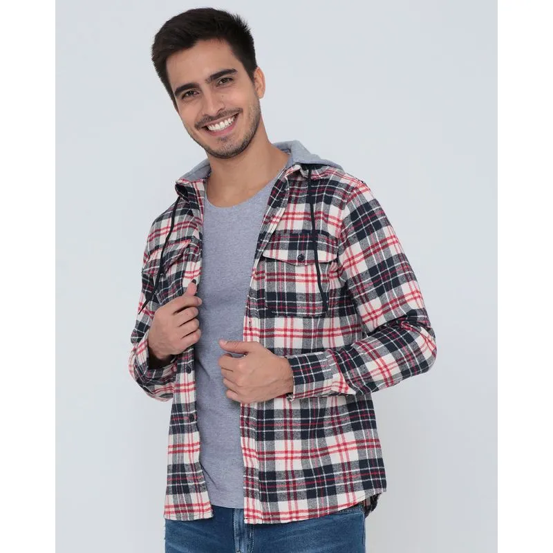 Camisa Flanela Com Capuz Xadrez Off White GG
