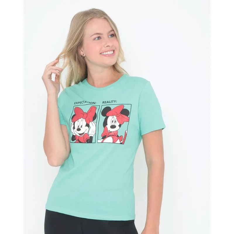 Camiseta Feminina Algodão Disney Mickey Mouse Verde GG