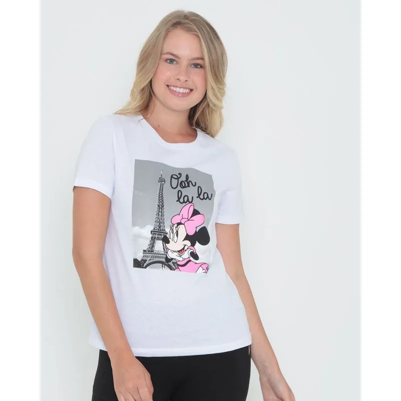 Camiseta Feminina Algodão Disney Minnie Branca G