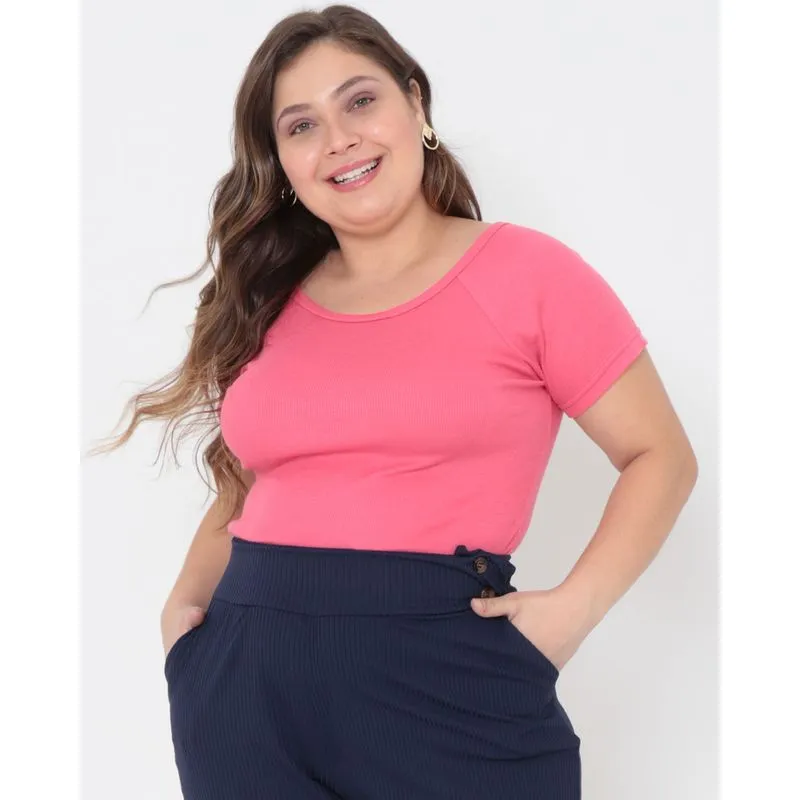 Blusa Plus Size Canelada Rosa G2