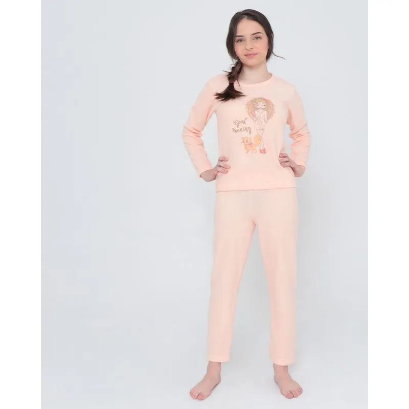 Pijama Juvenil Longo De Soft Estampa Bom Dia Laranja 12