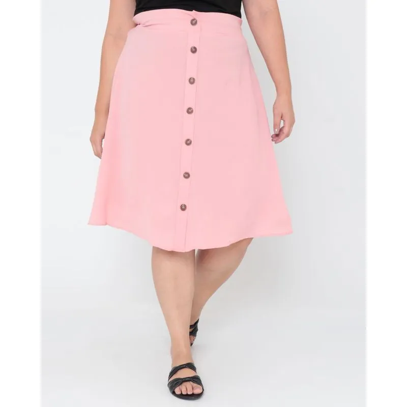 Saia Plus Size Crepe Evasê Rosa G1