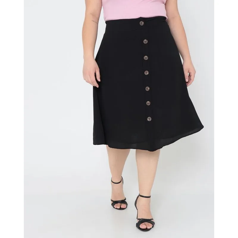 Saia Plus Size Crepe Evasê Preta G1